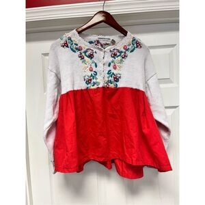 Vintage Cape Isle Knitters Floral Embroidered Sweater Too sz L So Cute!